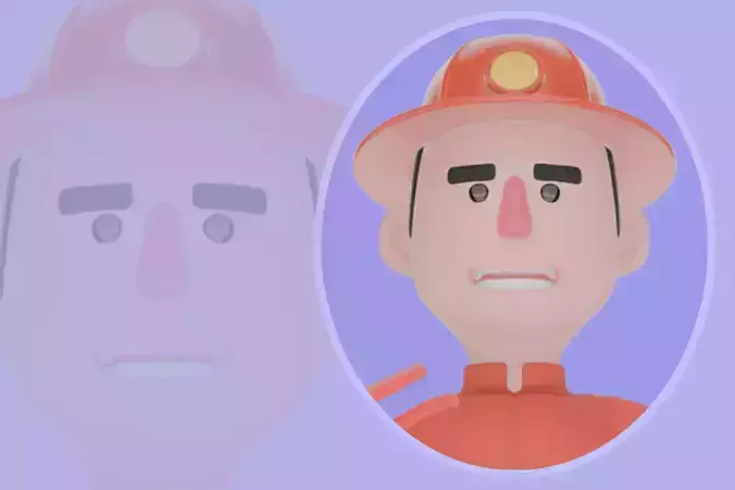 Stylized 3D Firefighter Holding Extinguisher - Cartoon Male 