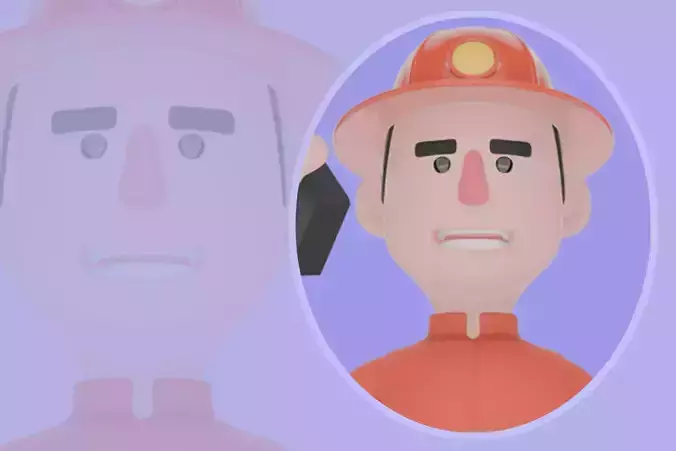 Stylized 3D Firefighter Talking on Radio - Cartoon Male Hero