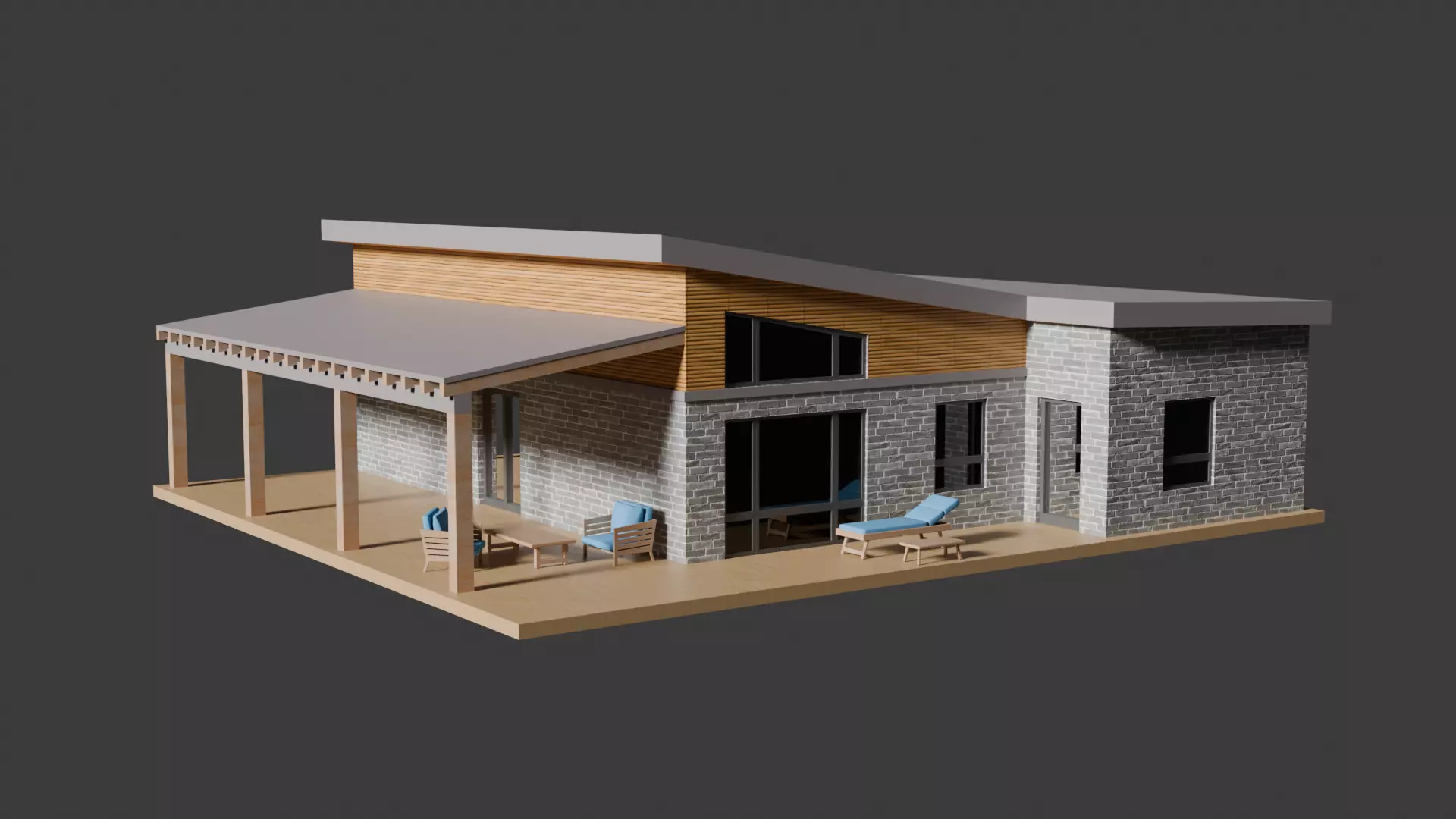 Mini modern house Free low-poly 3D model