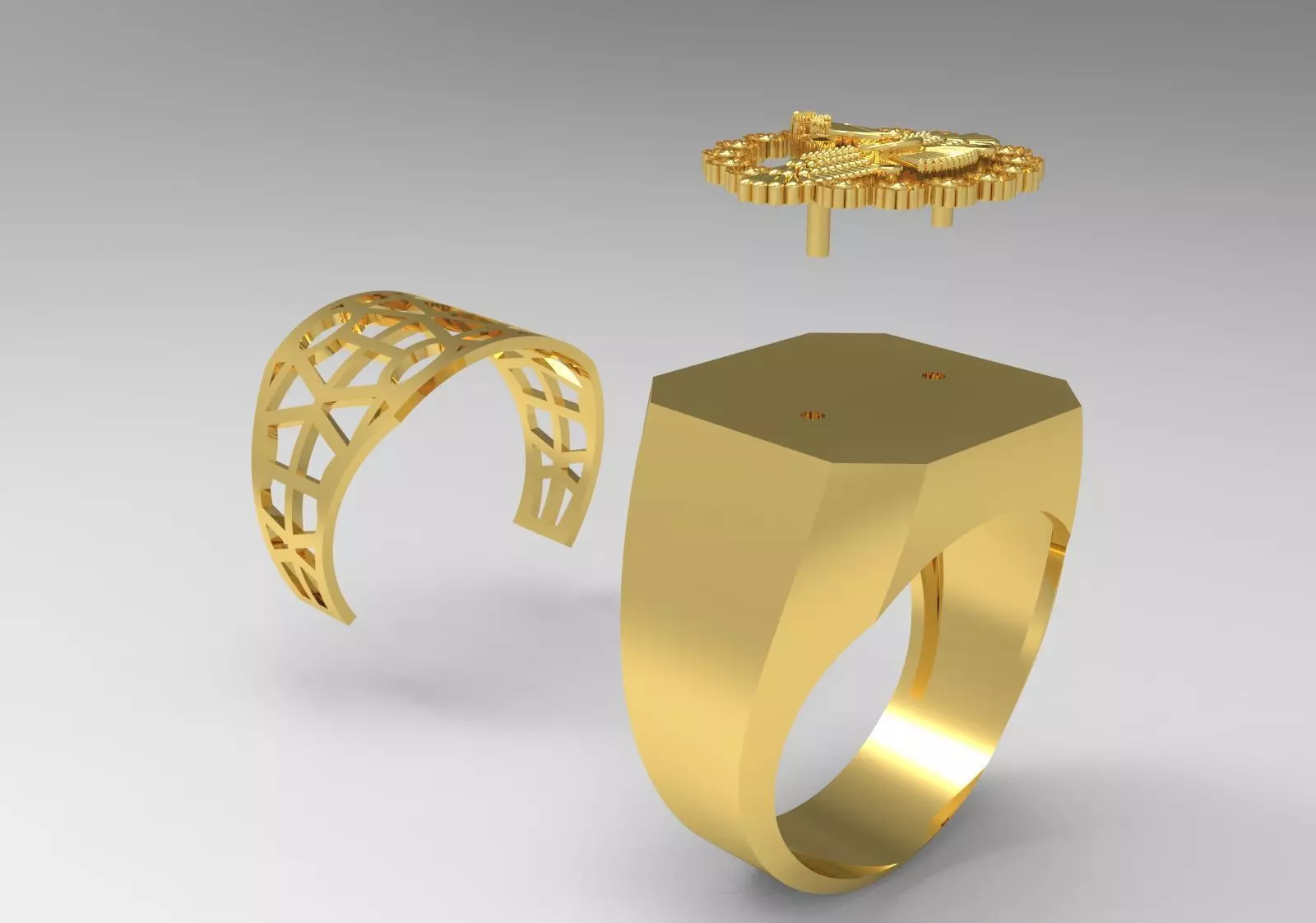 Square Signet Ring with Crowned Eagle Motif mr0302 3D print model_15