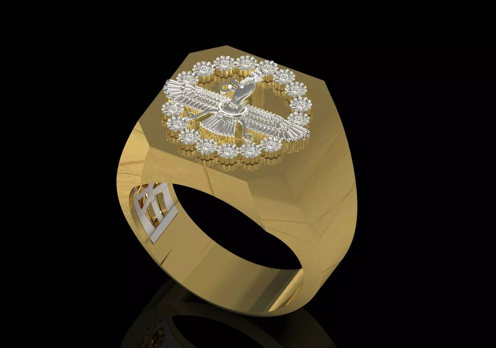 Square Signet Ring with Crowned Eagle Motif mr0302 3D print model_11