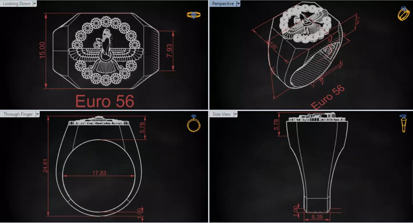 Square Signet Ring with Crowned Eagle Motif mr0302 3D print model_18