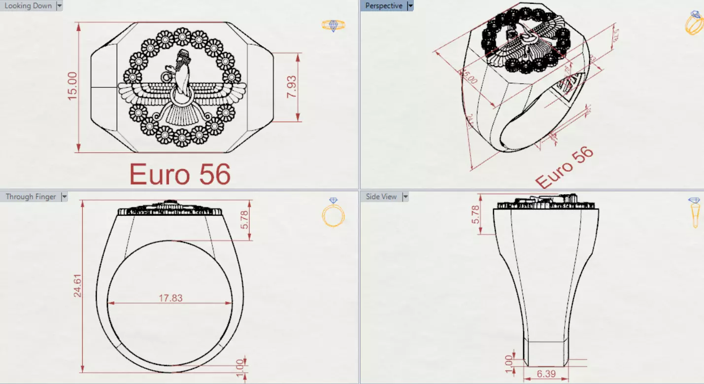 Square Signet Ring with Crowned Eagle Motif mr0302 3D print model_20