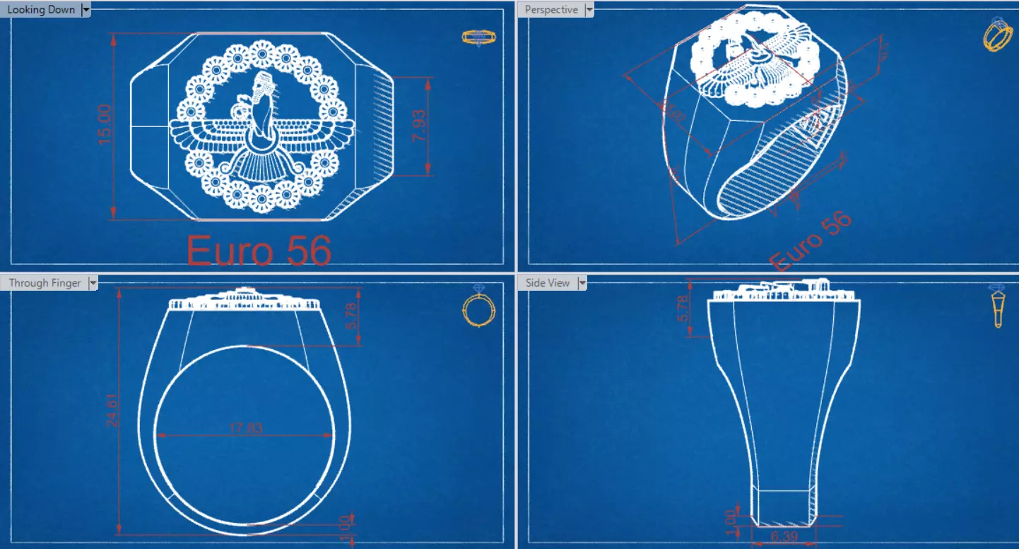 Square Signet Ring with Crowned Eagle Motif mr0302 3D print model_17