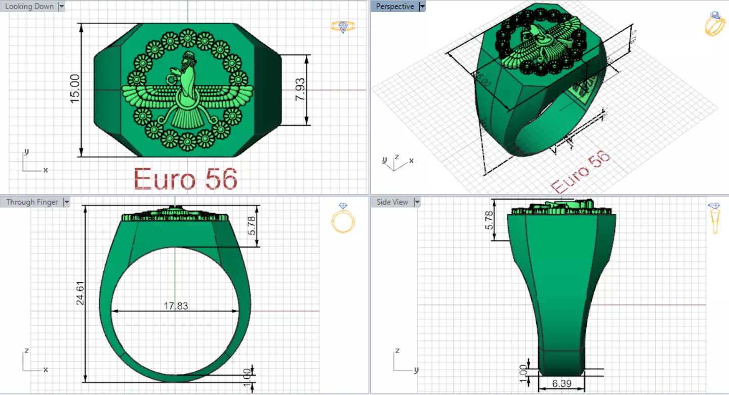 Square Signet Ring with Crowned Eagle Motif mr0302 3D print model_19
