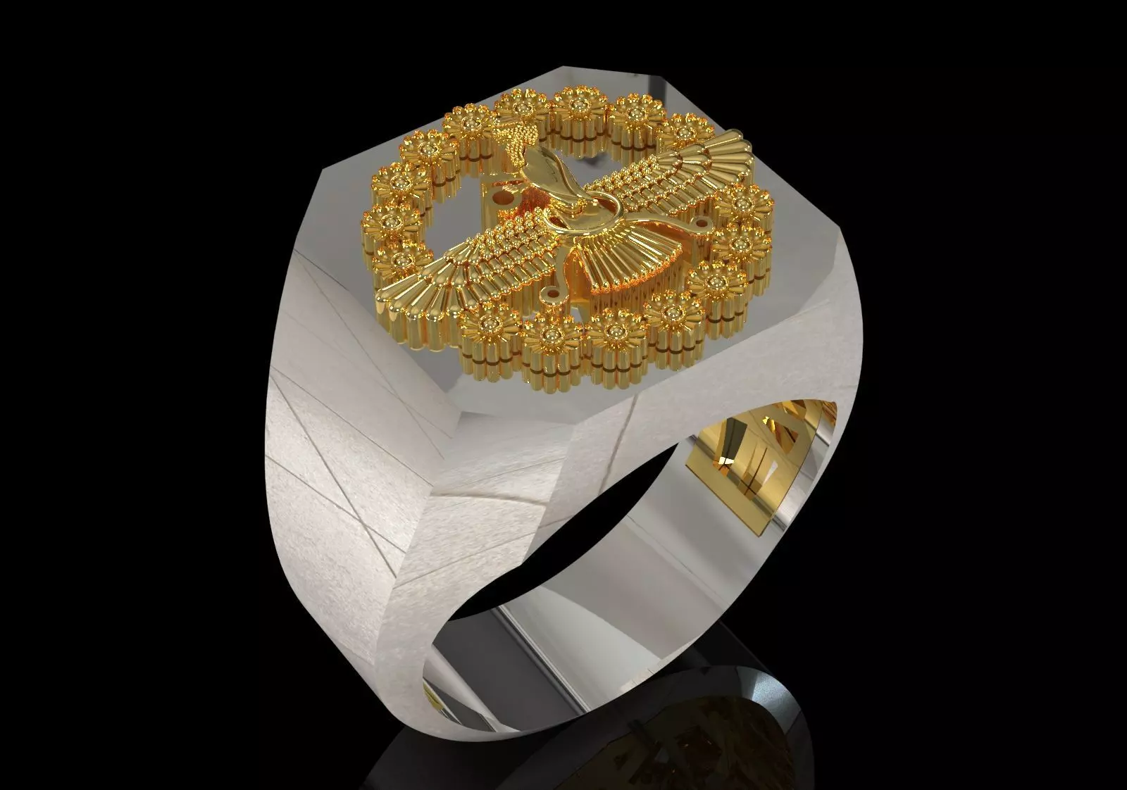 Square Signet Ring with Crowned Eagle Motif mr0302 3D print model_1