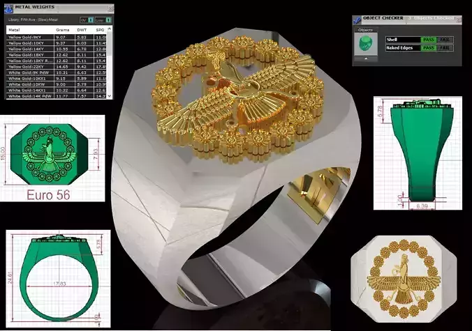 Square Signet Ring with Crowned Eagle Motif mr0302 3D print model