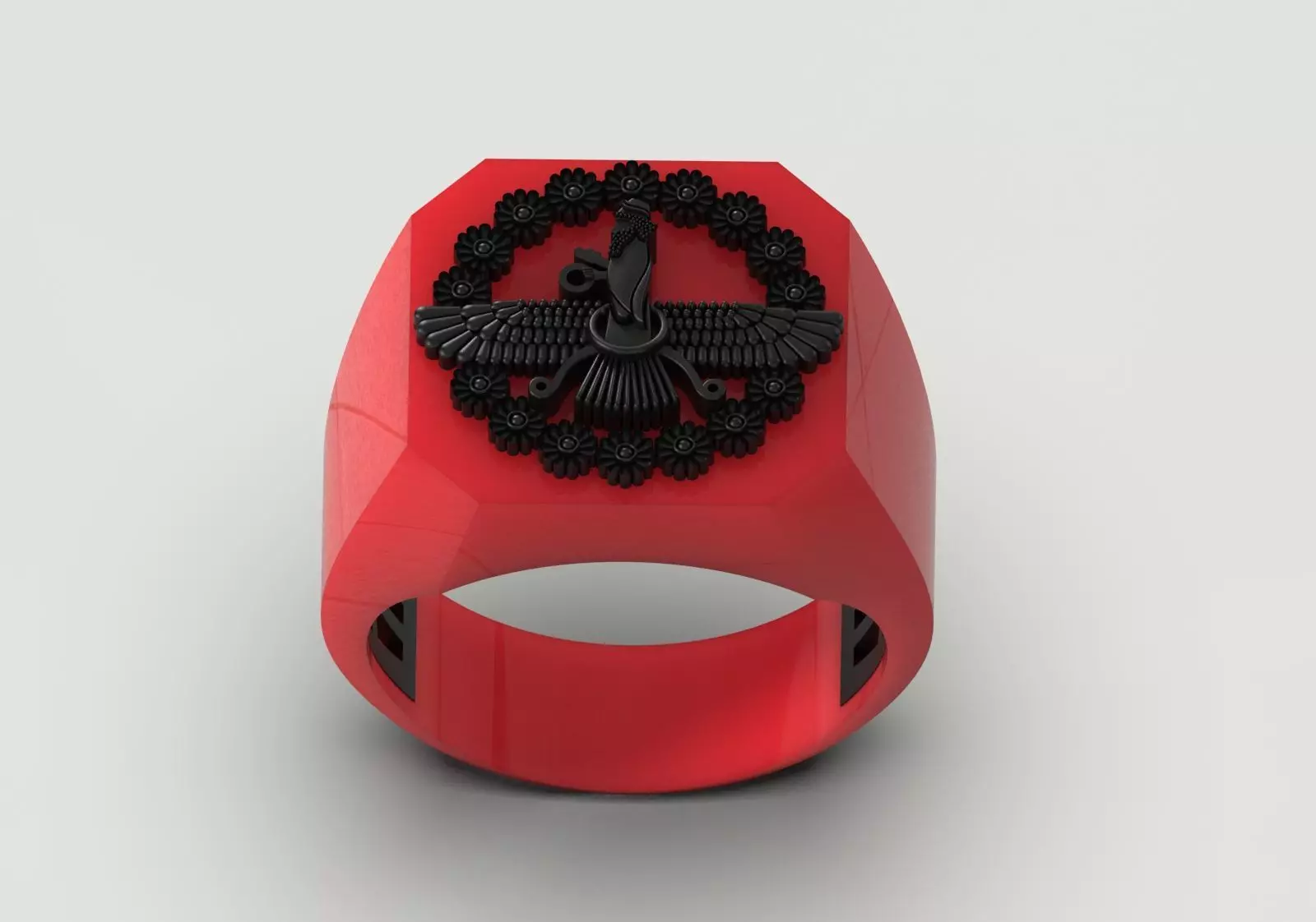 Square Signet Ring with Crowned Eagle Motif mr0302 3D print model_13