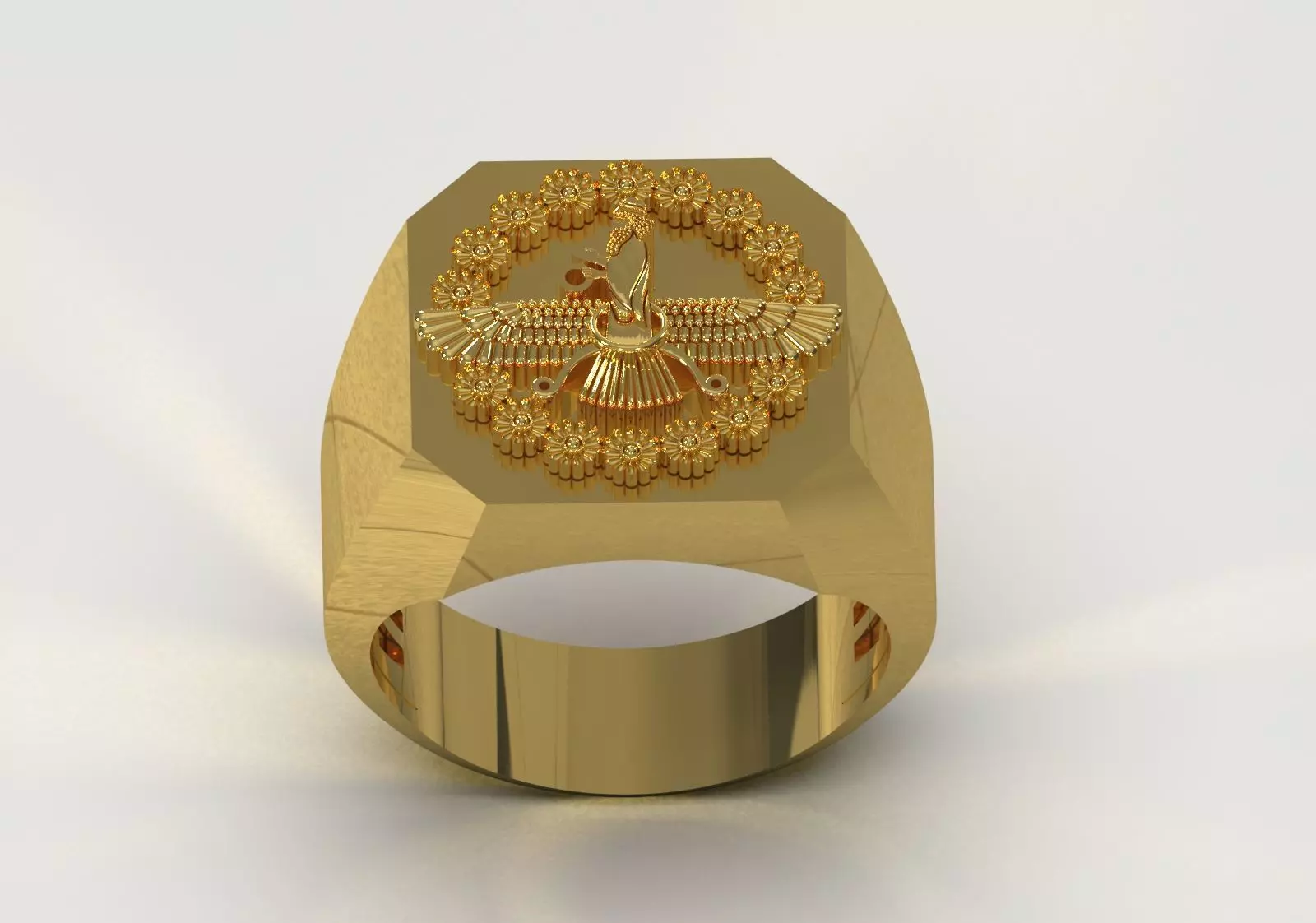 Square Signet Ring with Crowned Eagle Motif mr0302 3D print model_12