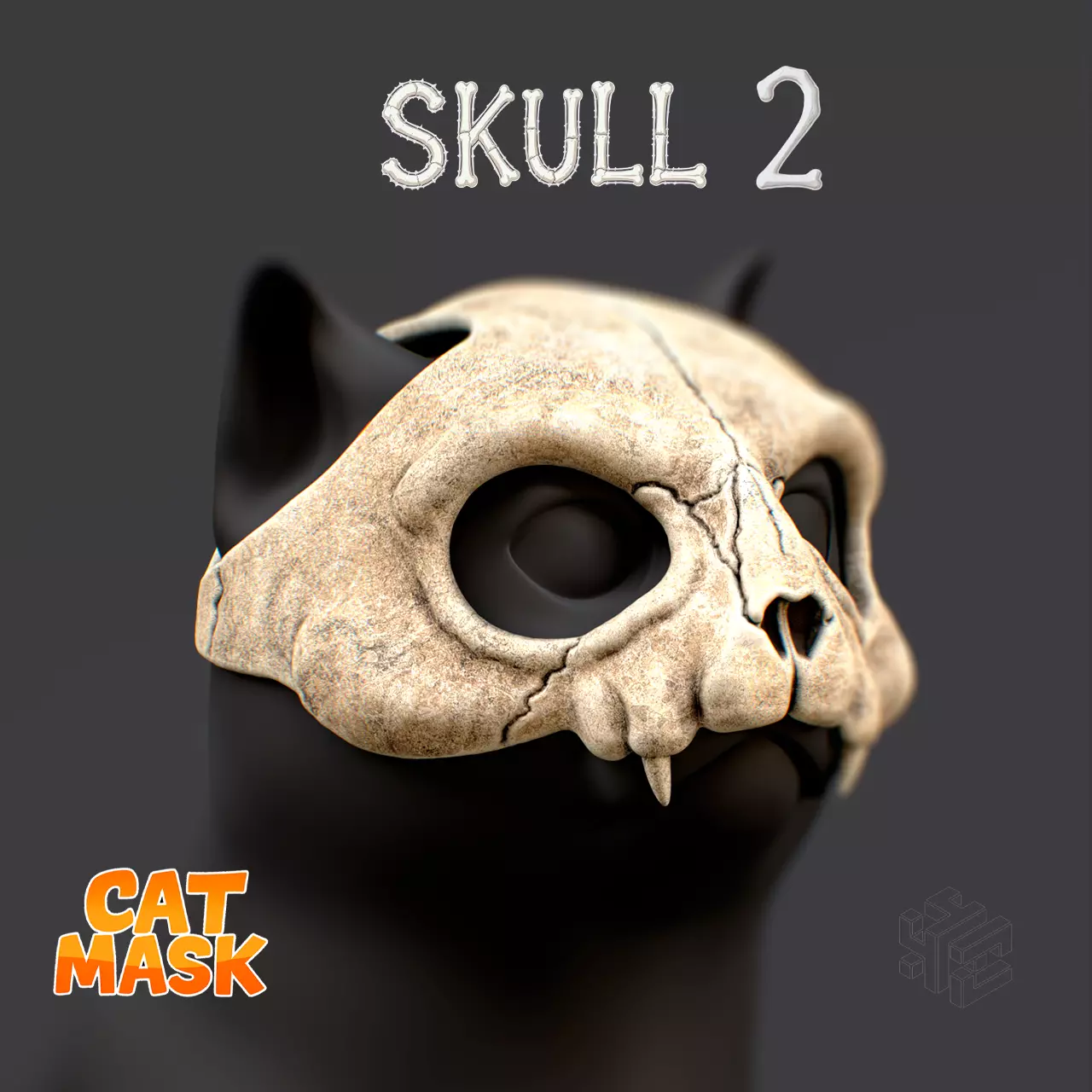 Cat Skull Mask V2  3D Printable Pet Cosplay Accessory for Cats 3D print model_2