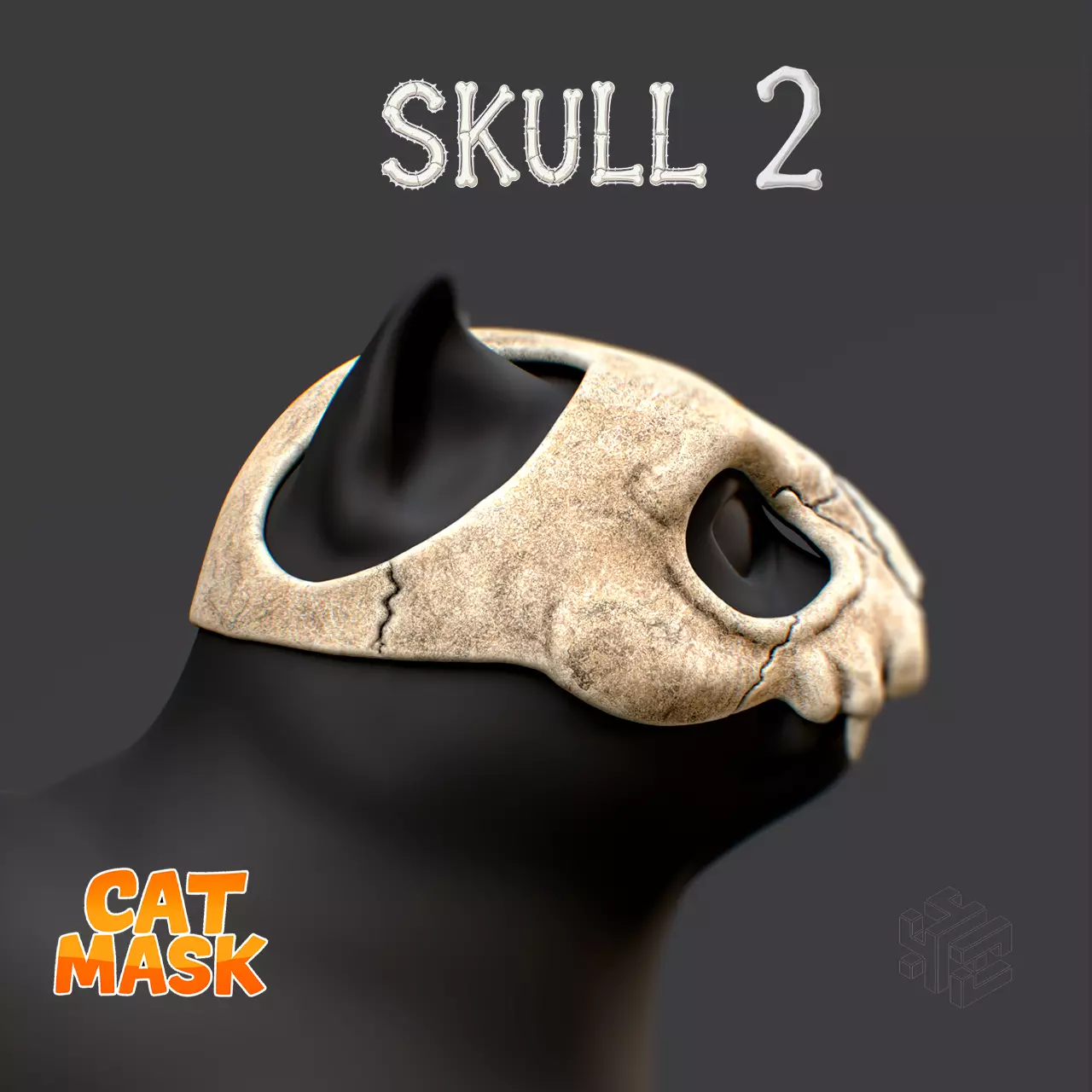 Cat Skull Mask V2  3D Printable Pet Cosplay Accessory for Cats 3D print model_1