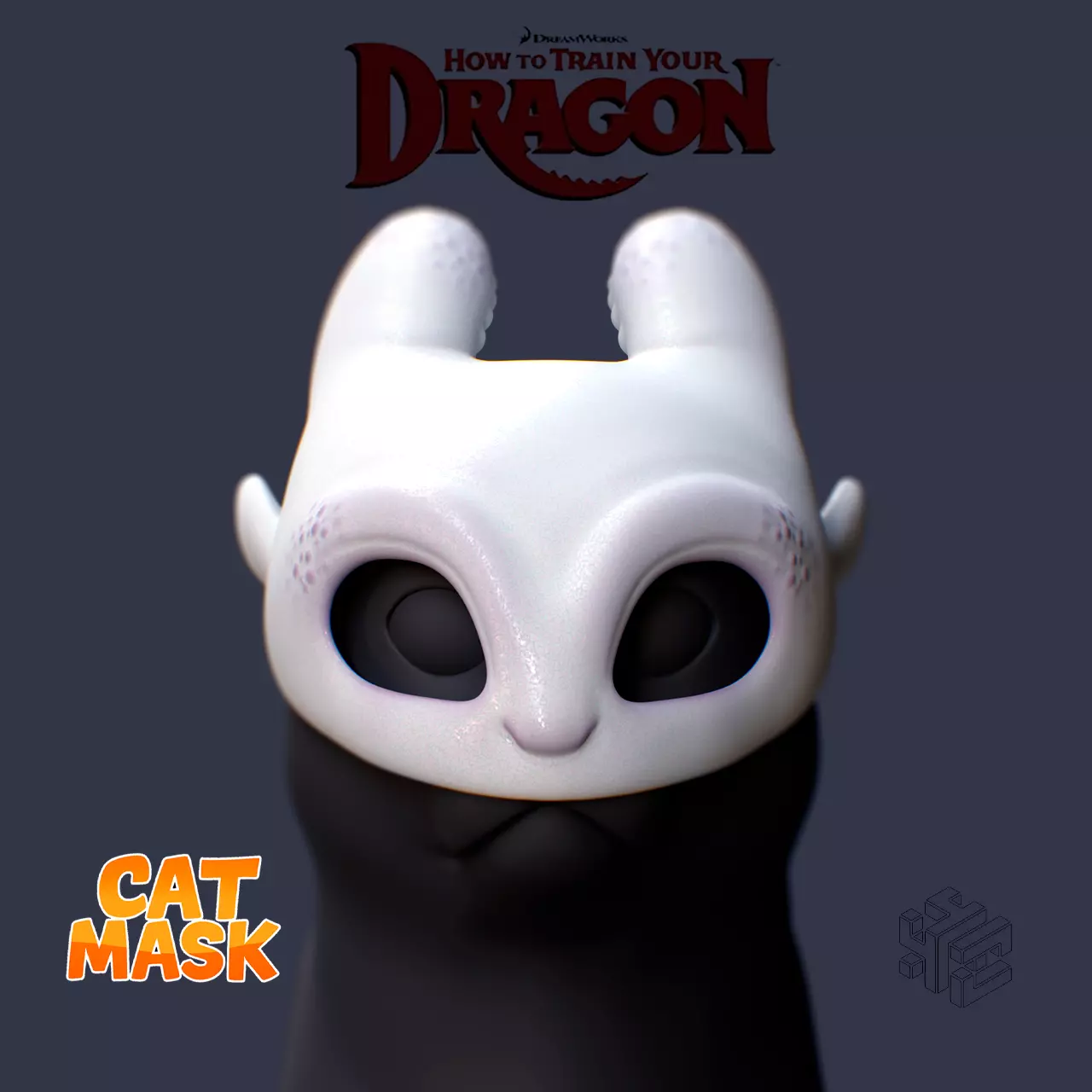 Light Fury Cat Mask How to Train Your Dragon Pet Cosplay 3D print model_0