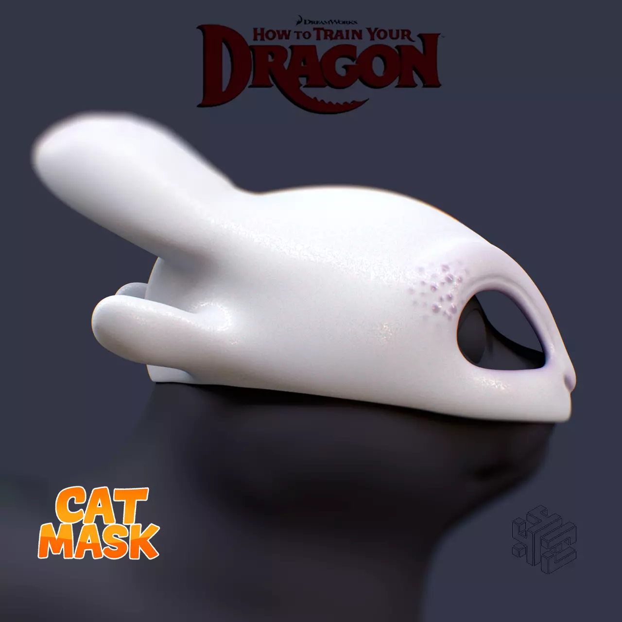 Light Fury Cat Mask How to Train Your Dragon Pet Cosplay 3D print model_2