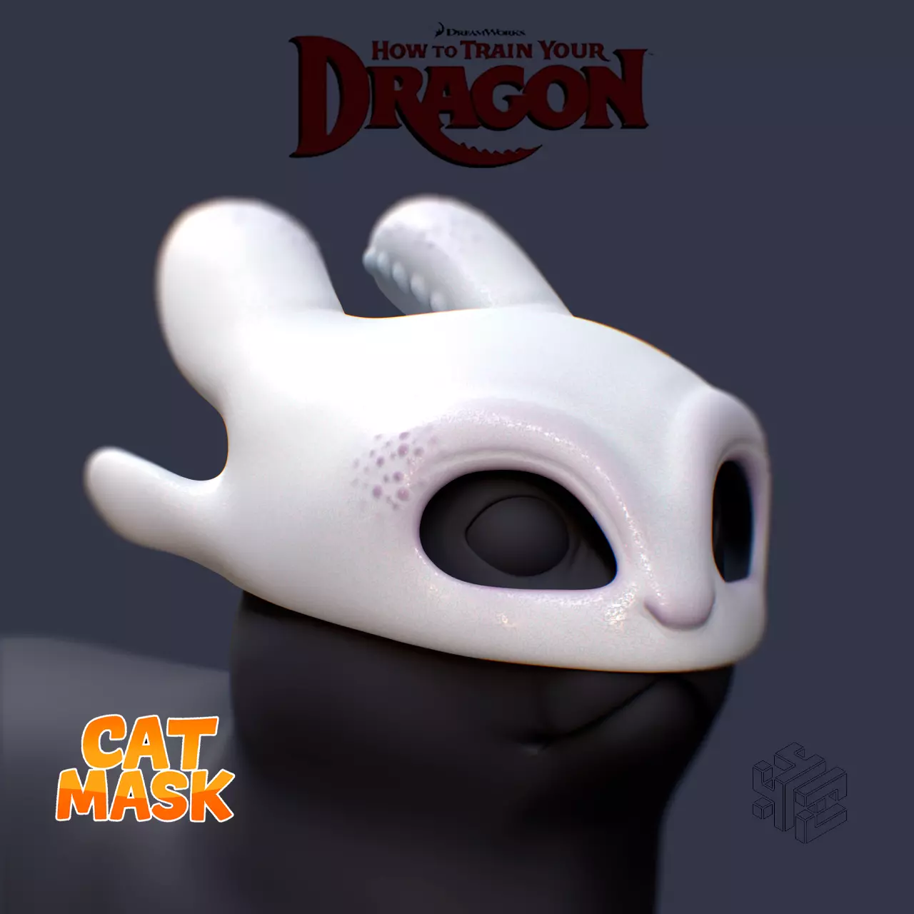 Light Fury Cat Mask How to Train Your Dragon Pet Cosplay 3D print model_1
