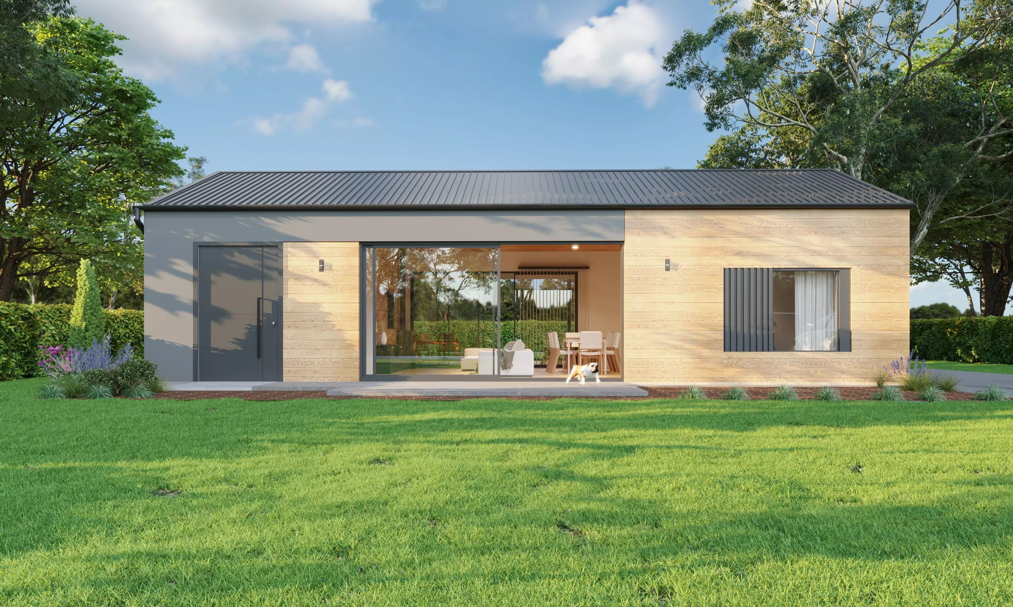 Modern Single-Story House 3D Exterior Rendering 3D model_1