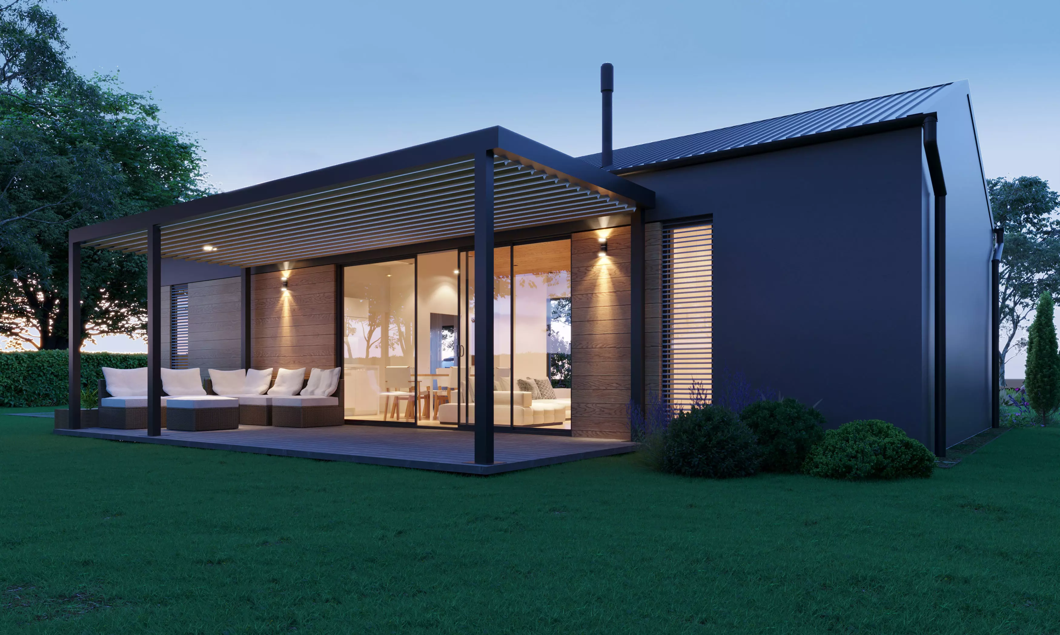 Modern Single-Story House 3D Exterior Rendering 3D model_0