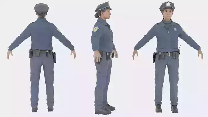 Police Female Fully Rigged 3D Character Model 