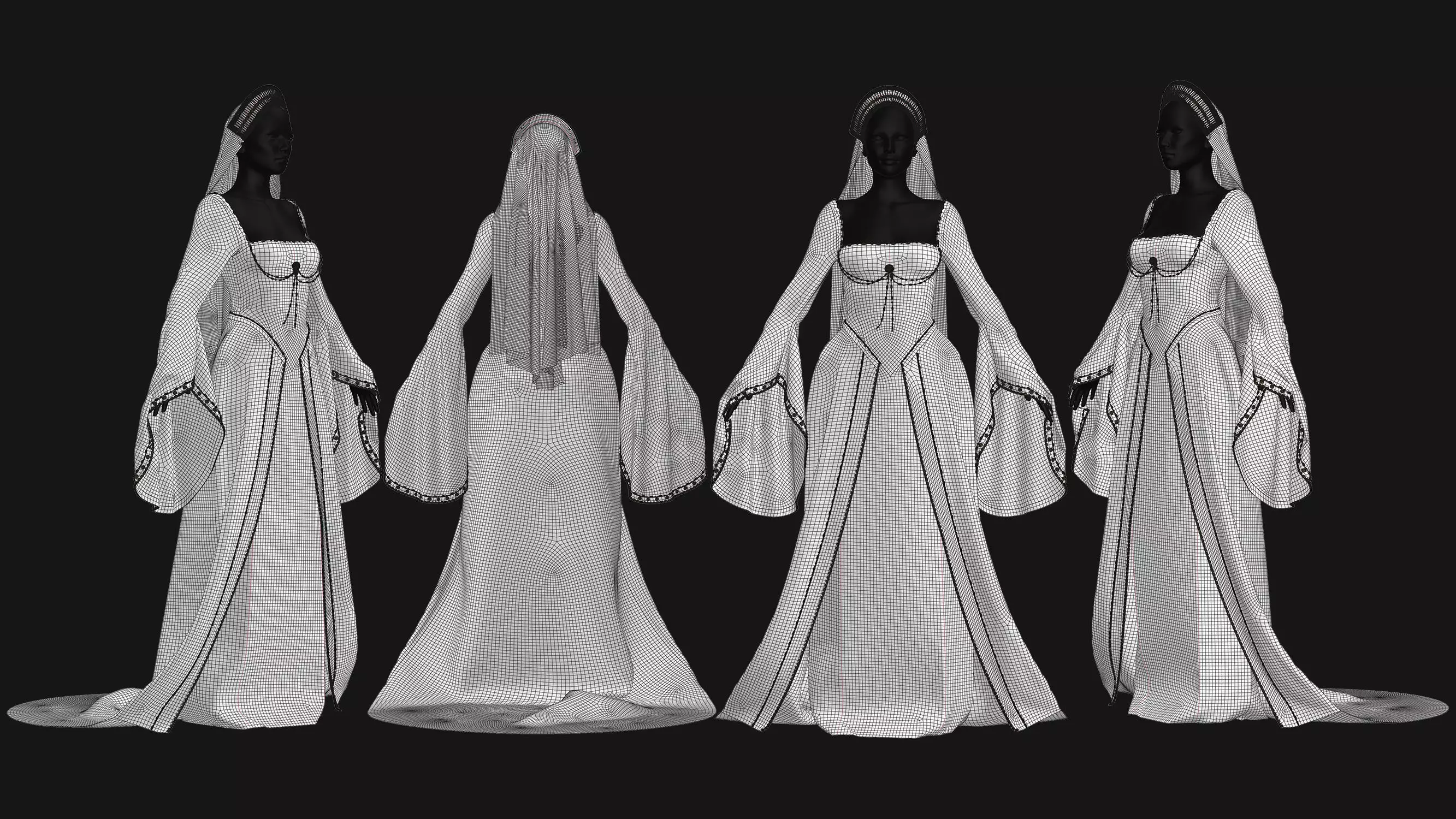3 Female Medieval Dress-M 3D model_4