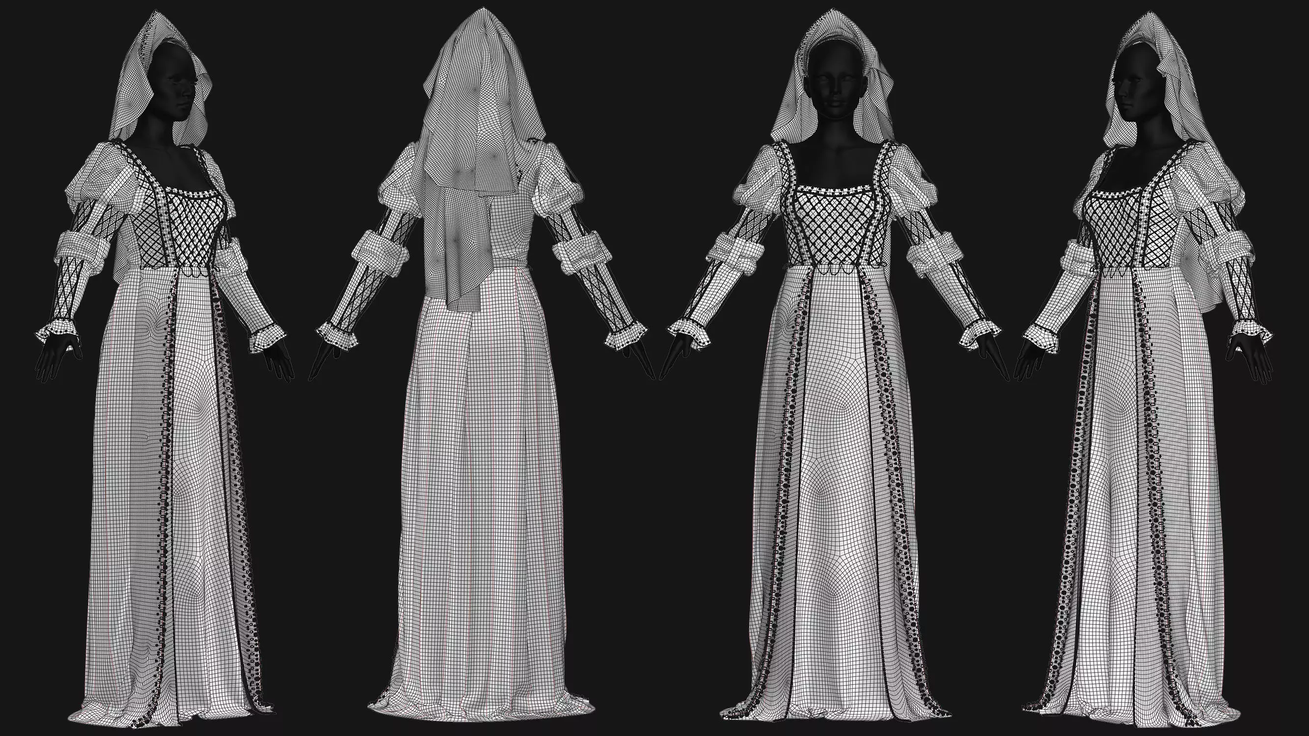 3 Female Medieval Dress-M 3D model_14
