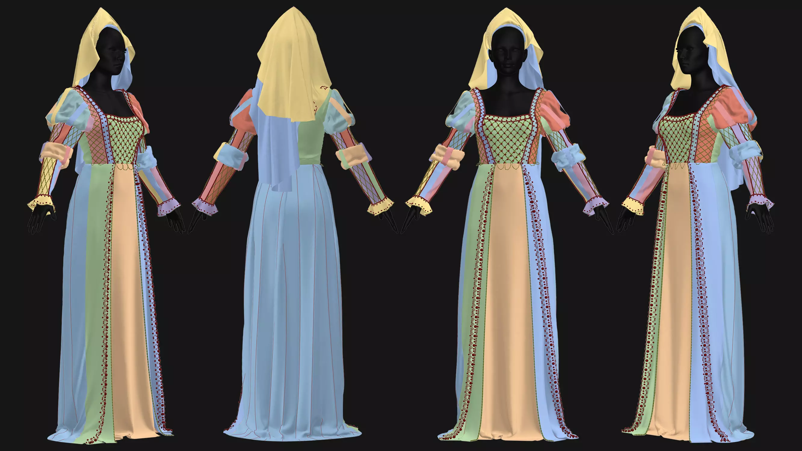 3 Female Medieval Dress-M 3D model_13