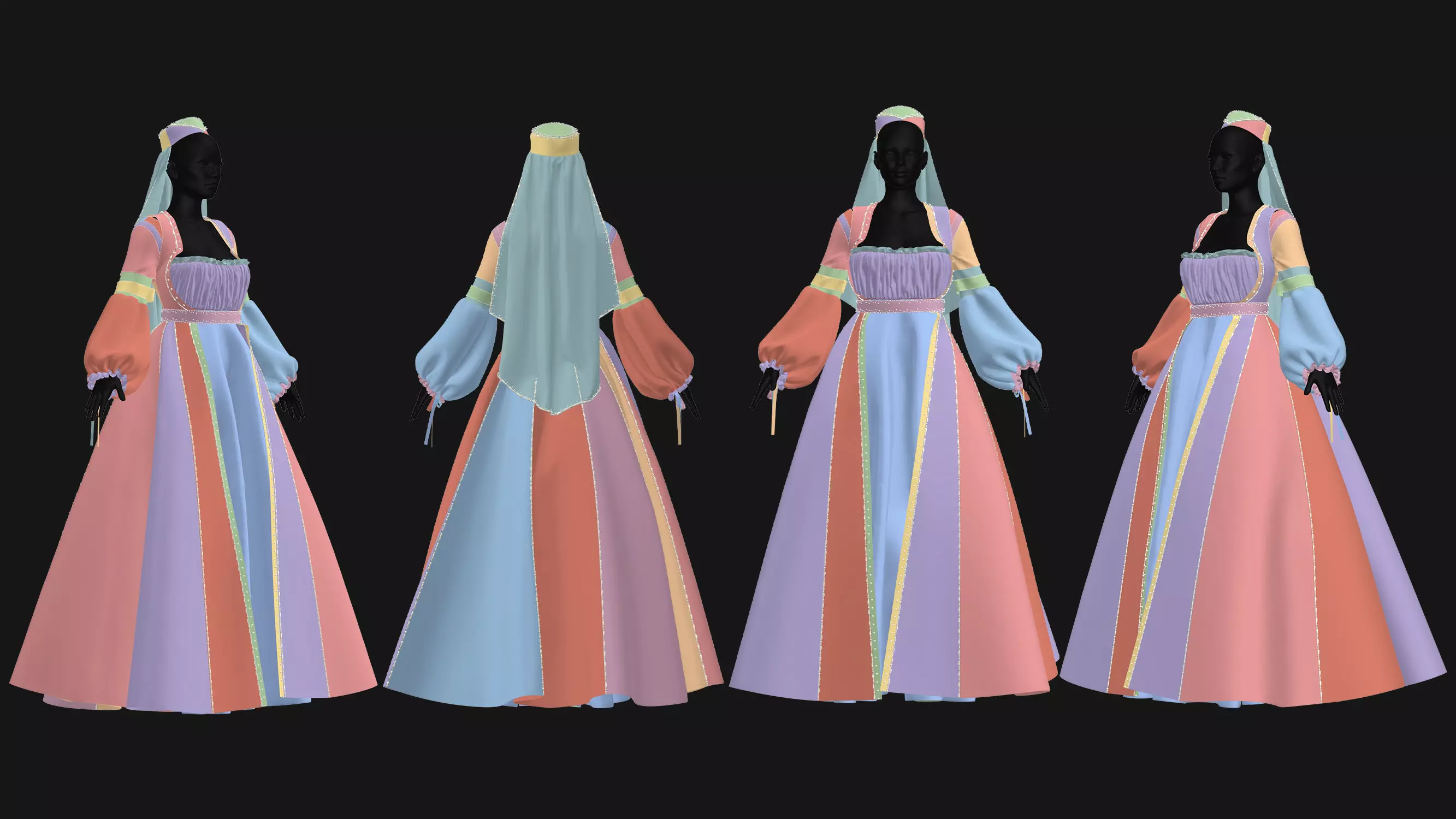 3 Female Medieval Dress-M 3D model_8