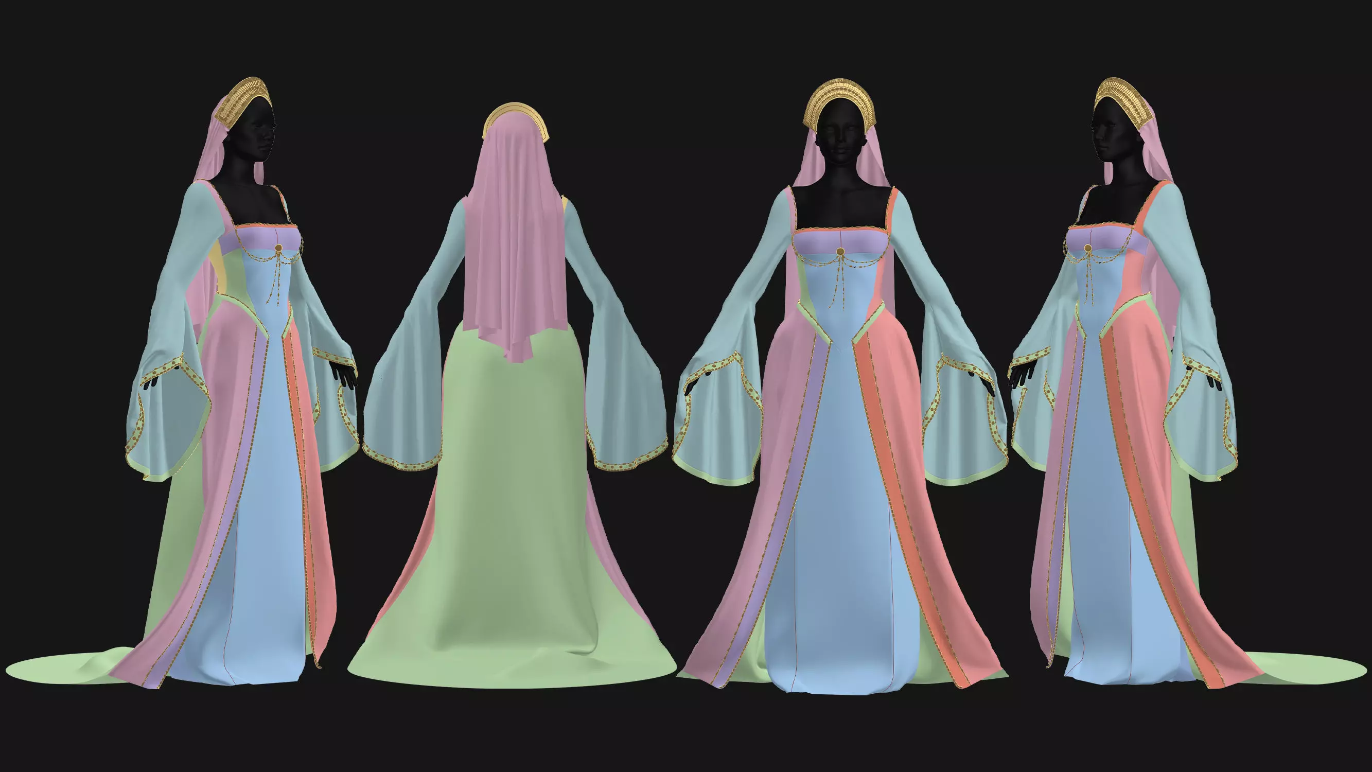 3 Female Medieval Dress-M 3D model_3