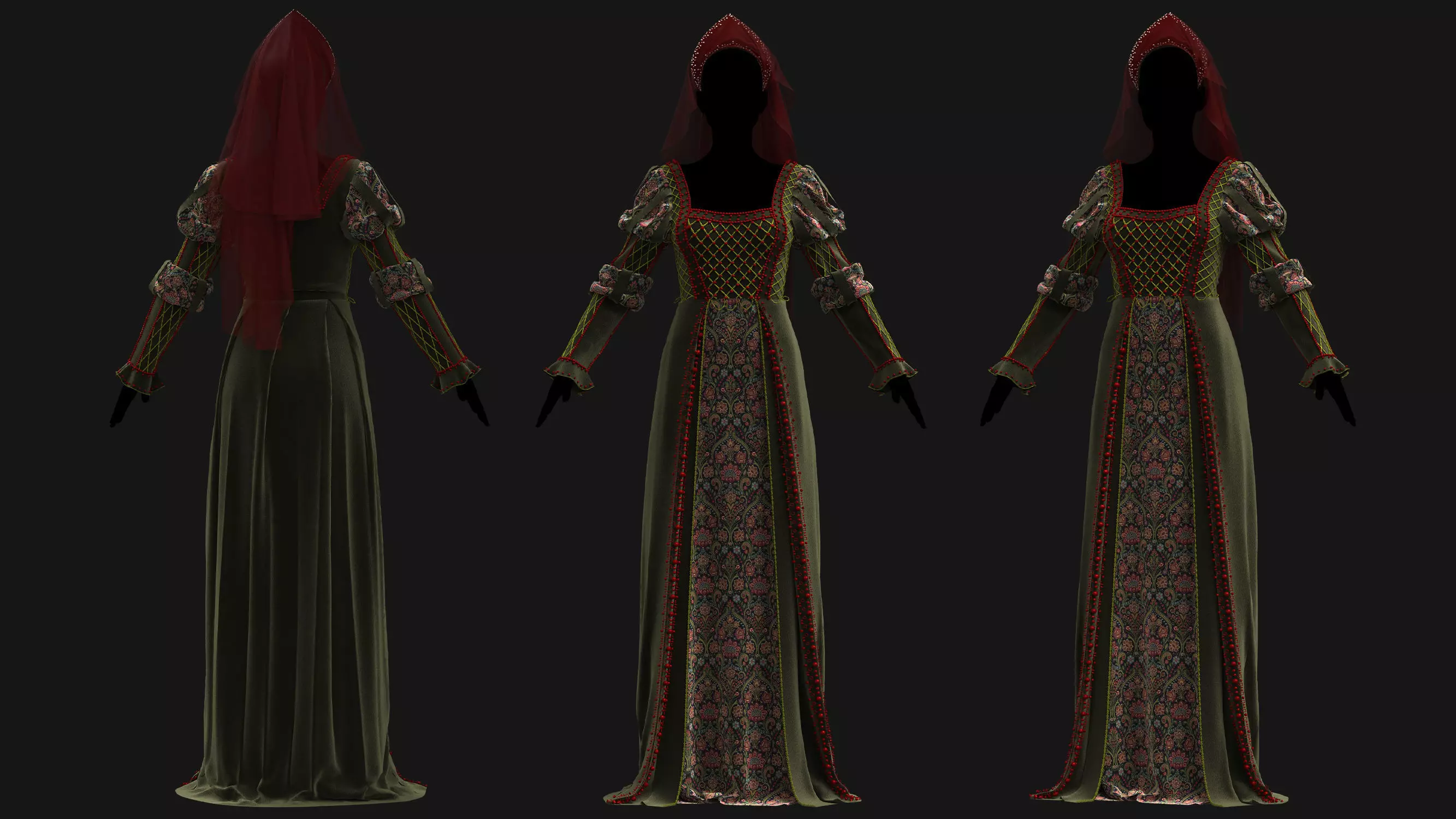 3 Female Medieval Dress-M 3D model_11