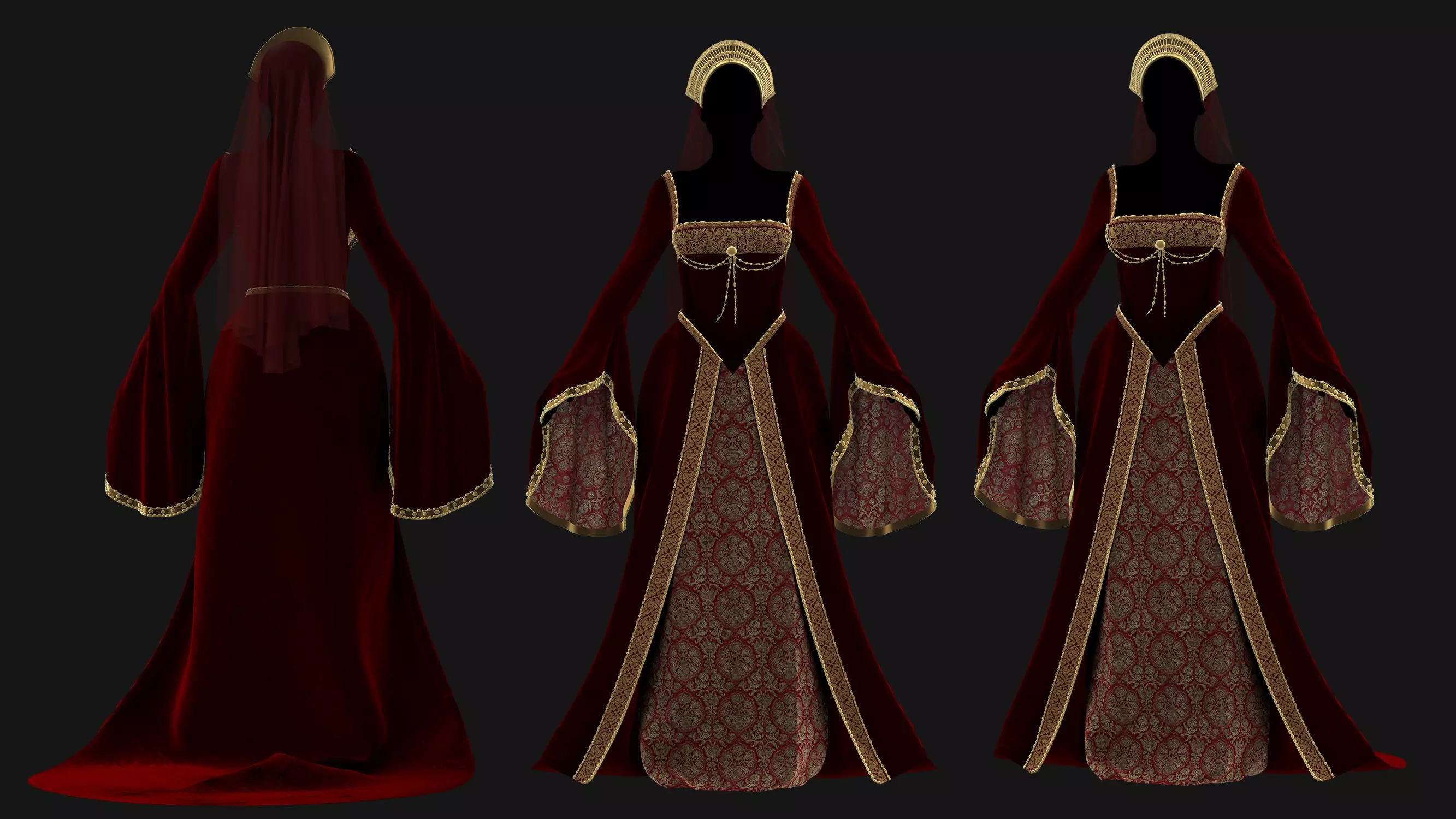 3 Female Medieval Dress-M 3D model_1