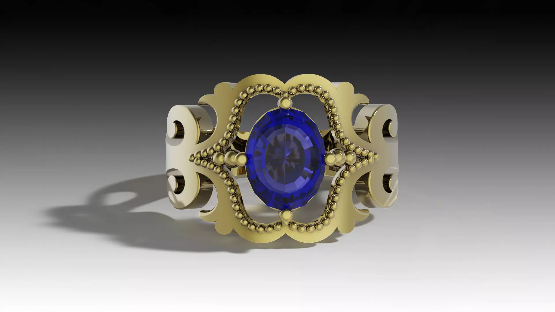 Beaded Gold Ring with Blue Gemstone 3D print model