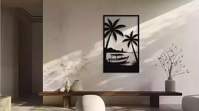 Tropical Beach Boat Lighthouse Wall Decor Art