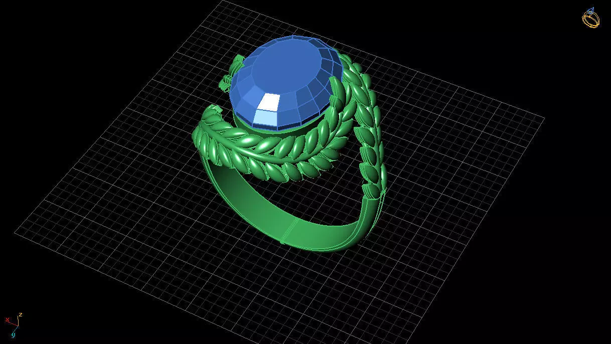  Elegant Gold Leaf Ring with Red Gemstone  3D print model_3