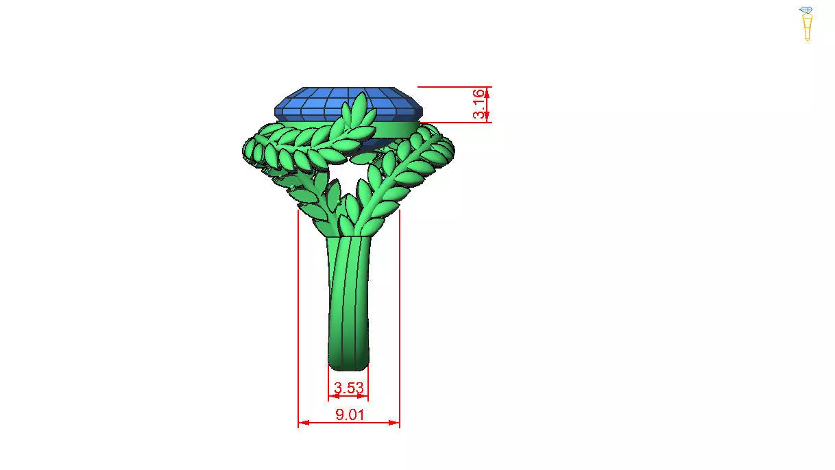  Elegant Gold Leaf Ring with Red Gemstone  3D print model_6