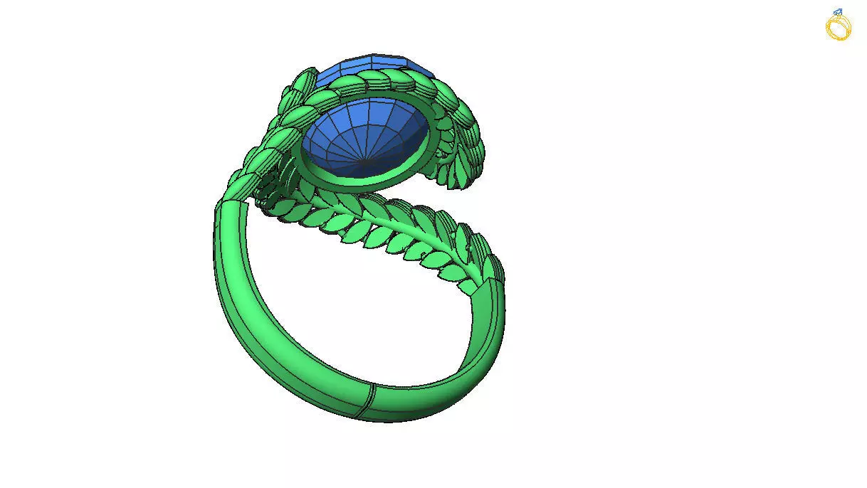  Elegant Gold Leaf Ring with Red Gemstone  3D print model_8