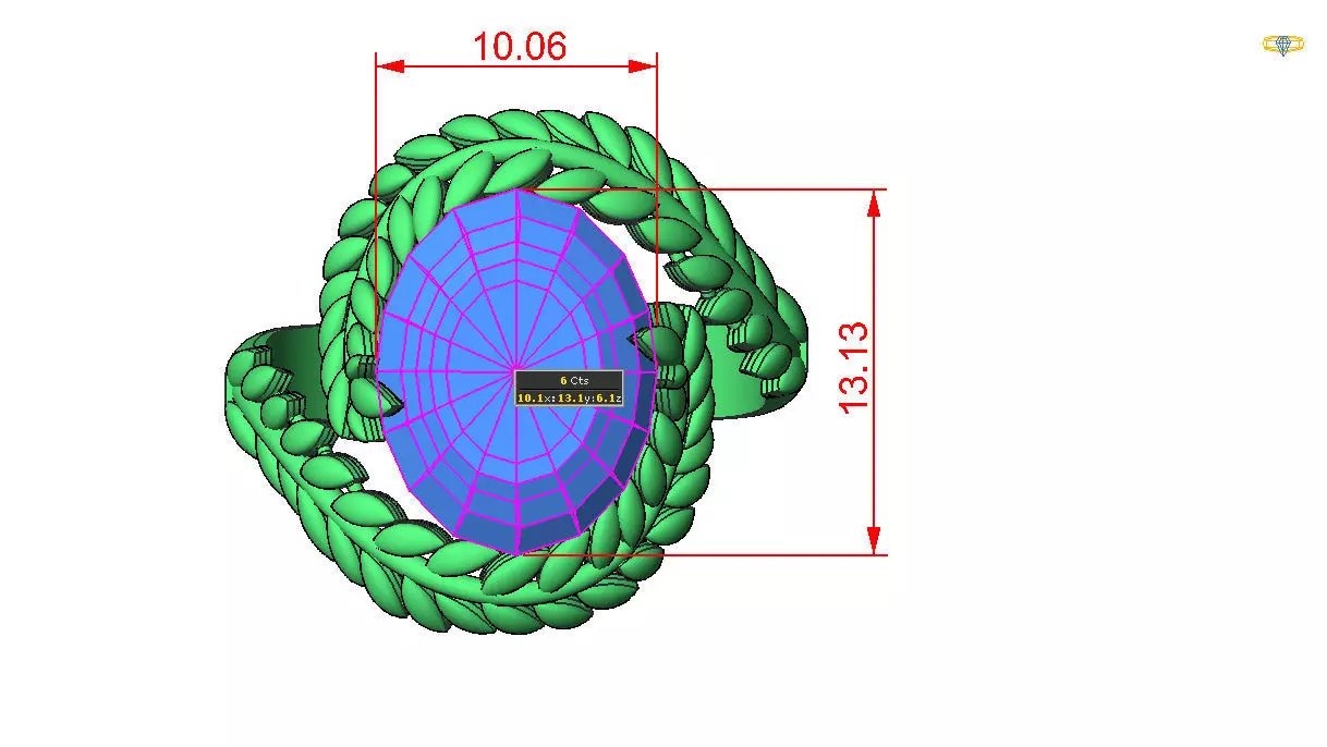  Elegant Gold Leaf Ring with Red Gemstone  3D print model_4