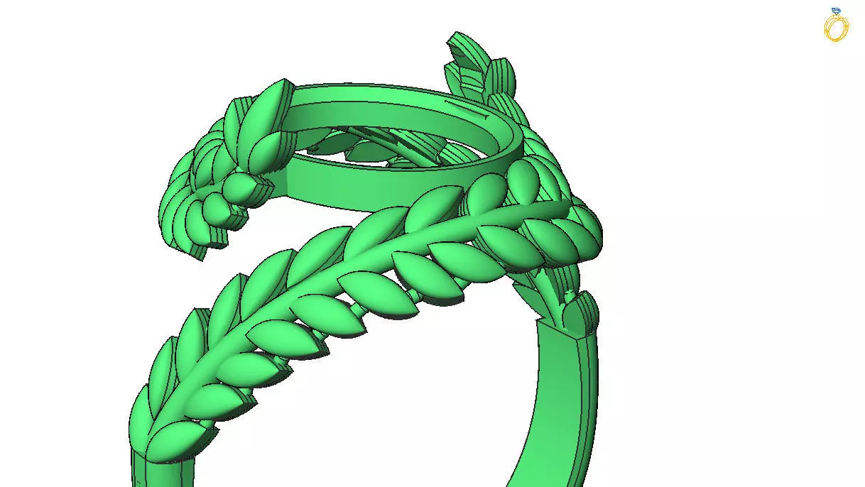  Elegant Gold Leaf Ring with Red Gemstone  3D print model_9