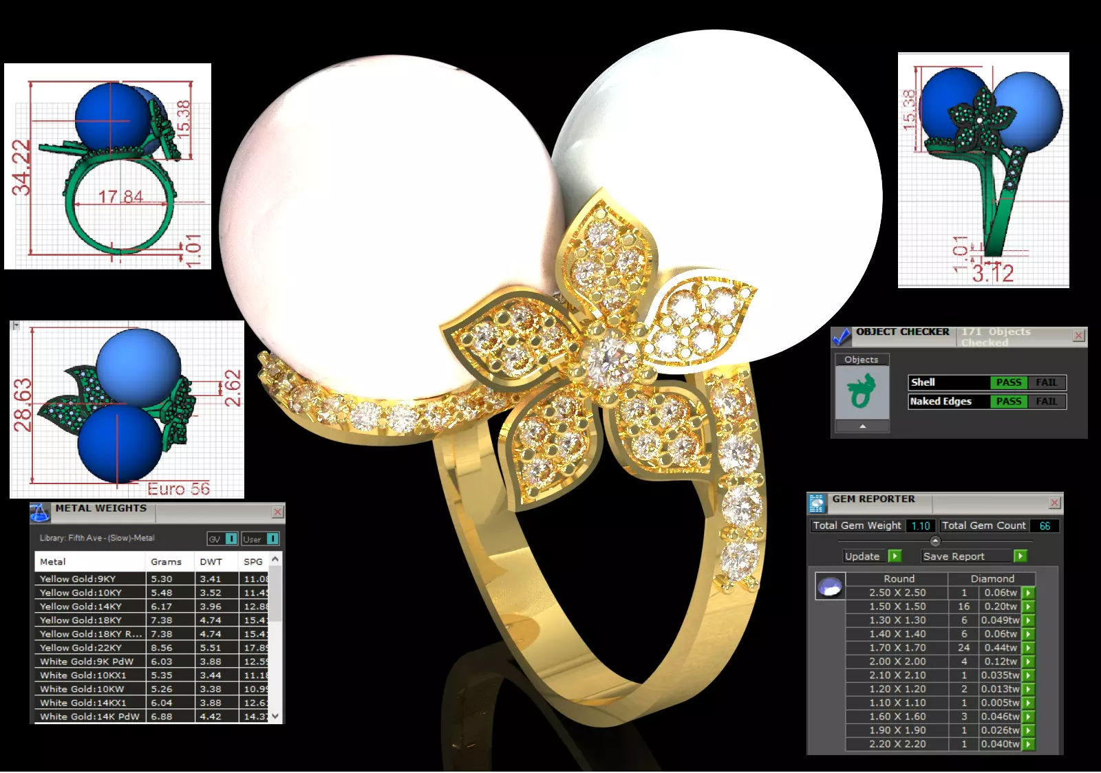 Dual Pearl Paved Flower stl 3dm jewelry Ring model pr0073 3D print model