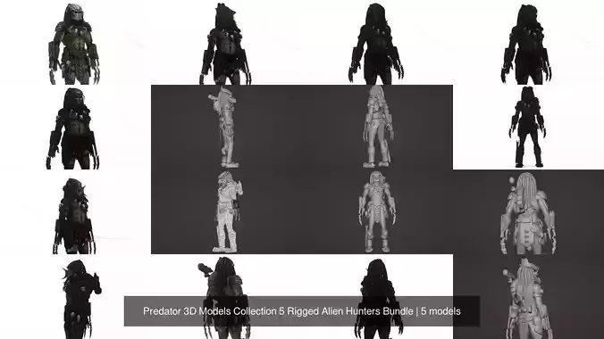 Predator 3D Models Collection 5 Rigged Alien Hunters Bundle
