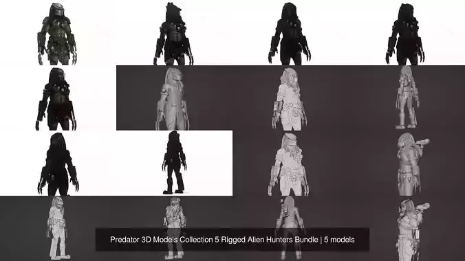 Predator 3D Models Collection 5 Rigged Alien Hunters Bundle 