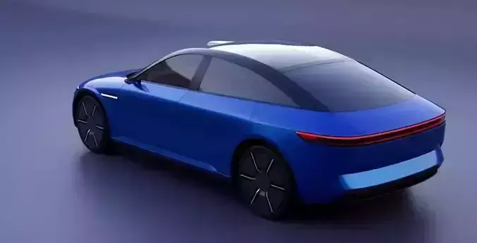 Sleek Blue Electric Sedan 3D model 3