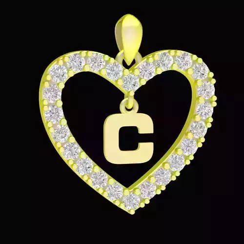 Heart Shaped Diamond Letter C Pendant for Women 68c 