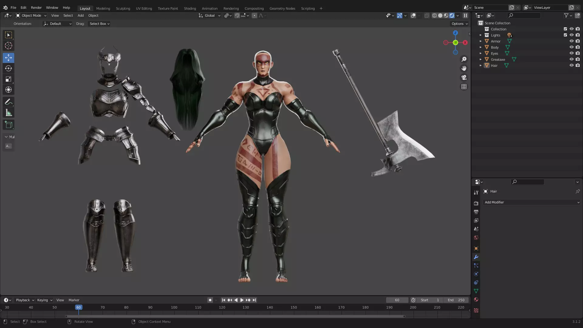 Female Superhero Game Character - Warmaiden Low-poly 3D model_21
