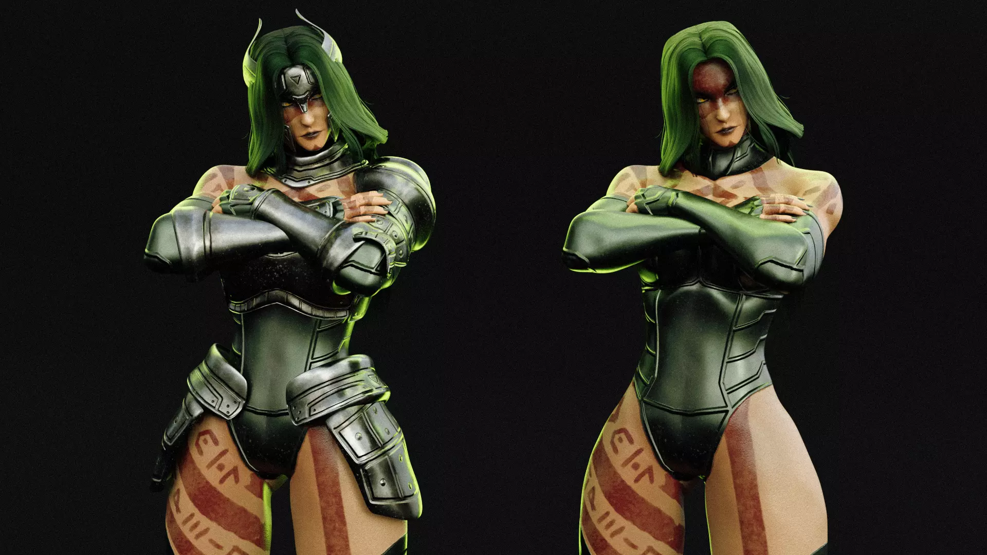 Female Superhero Game Character - Warmaiden Low-poly 3D model_11