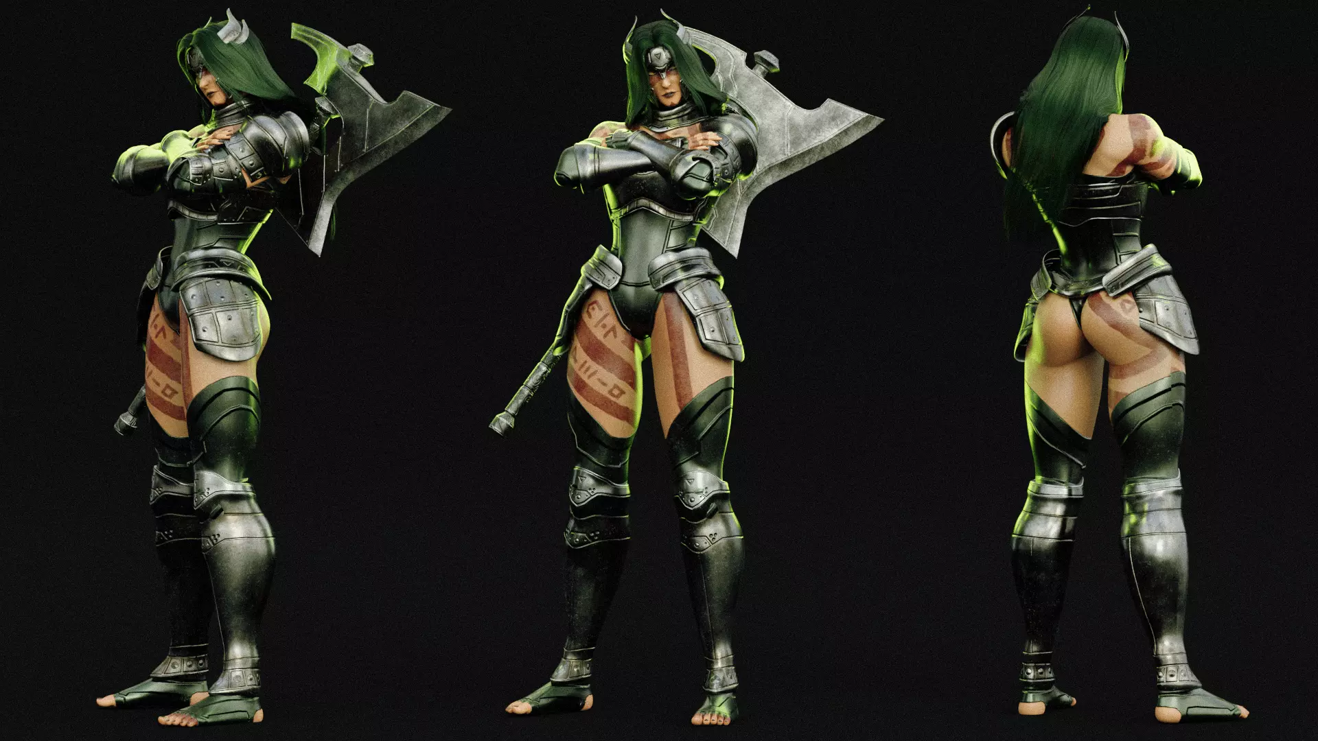 Female Superhero Game Character - Warmaiden Low-poly 3D model_15