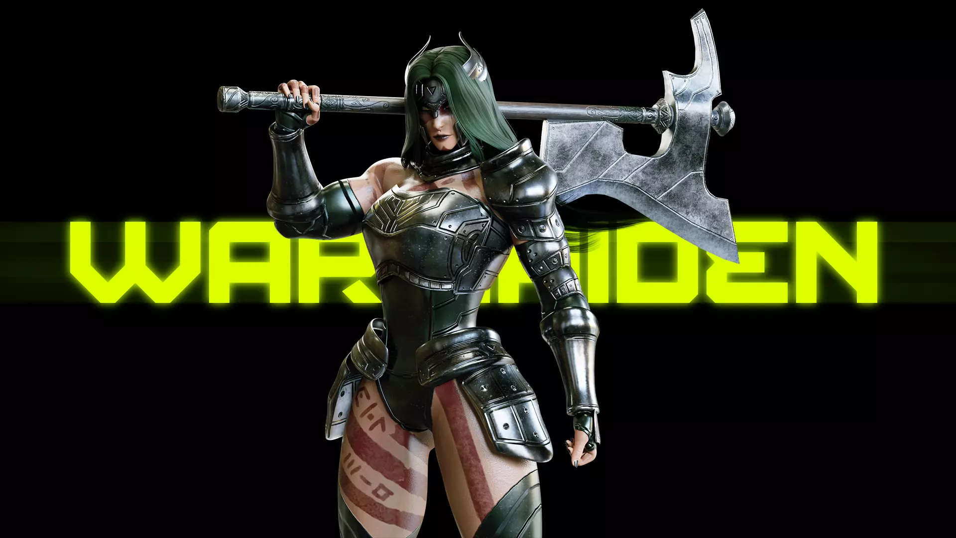 Female Superhero Game Character - Warmaiden Low-poly 3D model_0