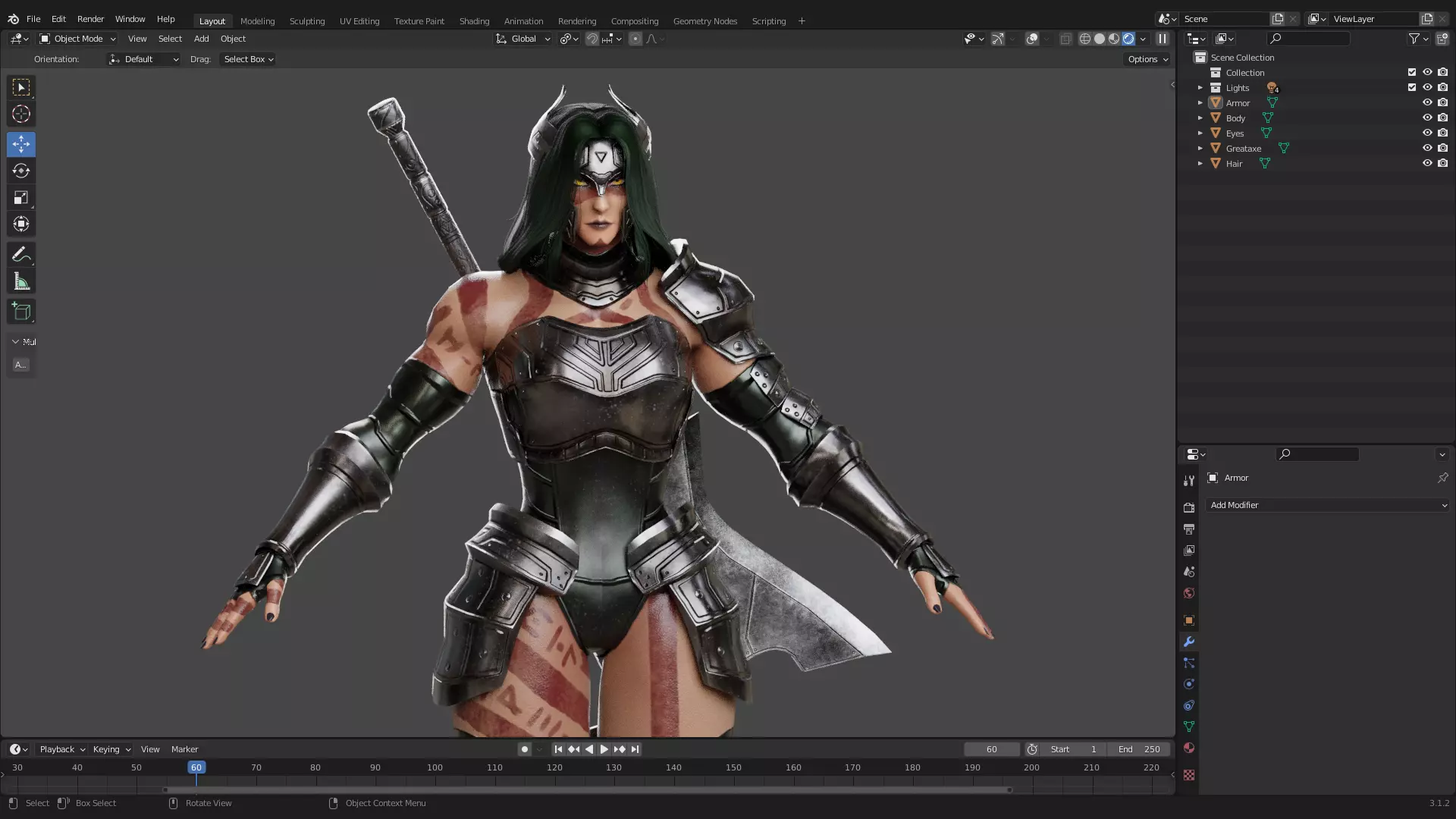 Female Superhero Game Character - Warmaiden Low-poly 3D model_20