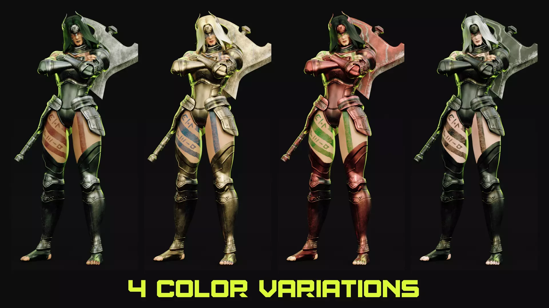 Female Superhero Game Character - Warmaiden Low-poly 3D model_14