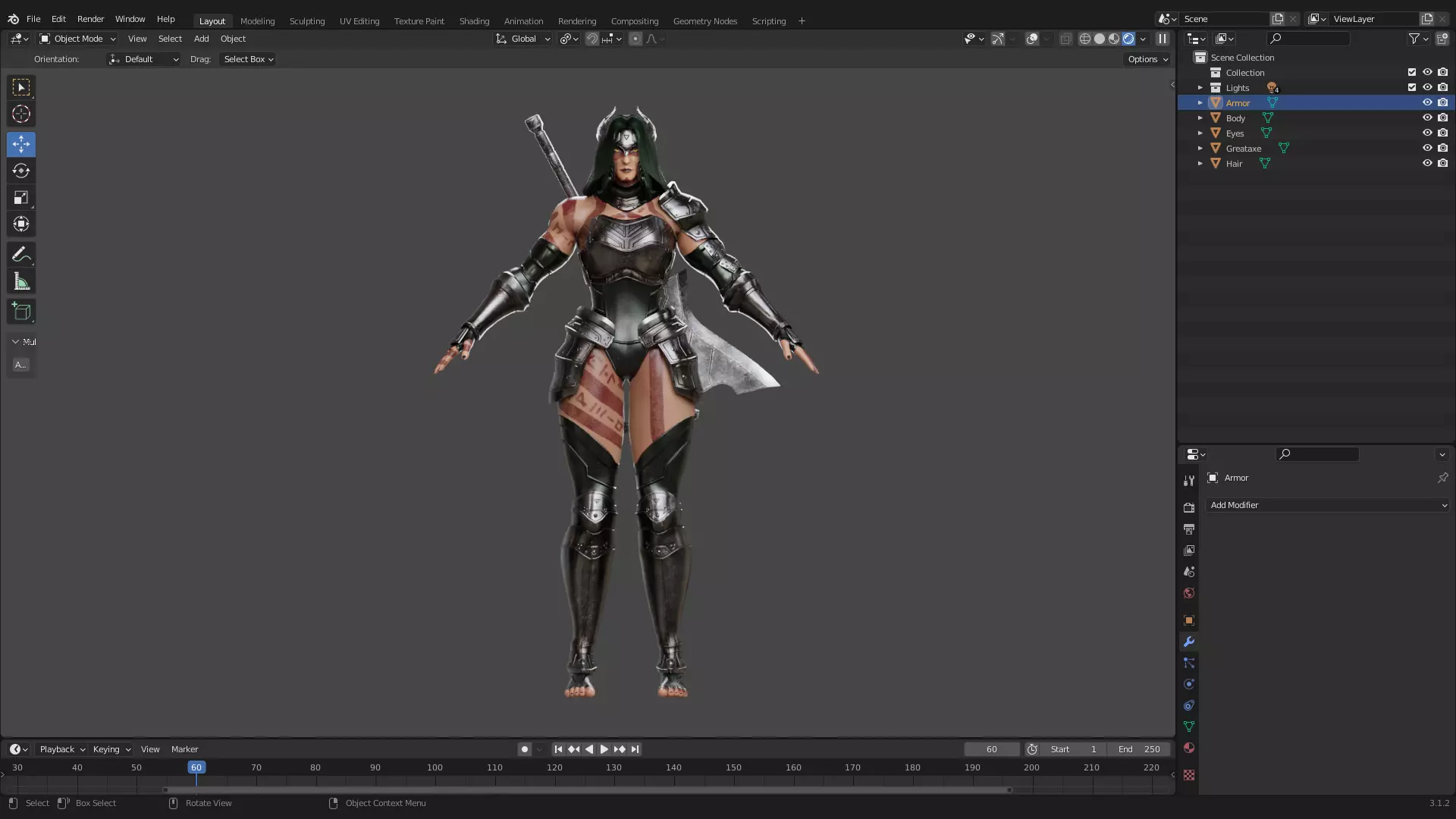 Female Superhero Game Character - Warmaiden Low-poly 3D model_22