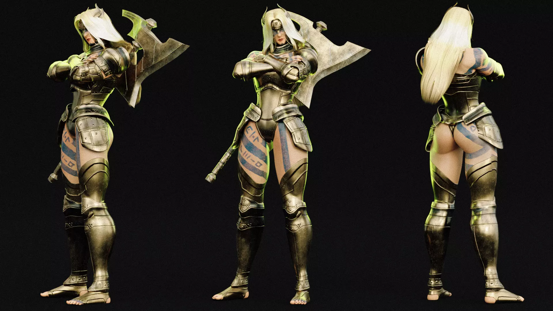 Female Superhero Game Character - Warmaiden Low-poly 3D model_16