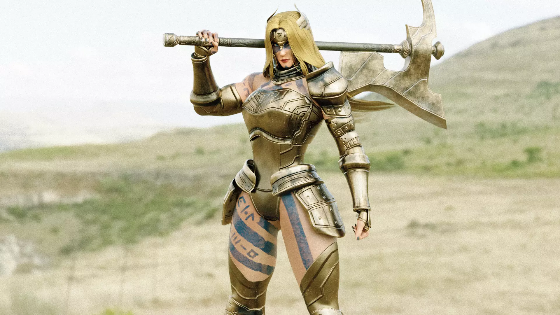 Female Superhero Game Character - Warmaiden Low-poly 3D model_31