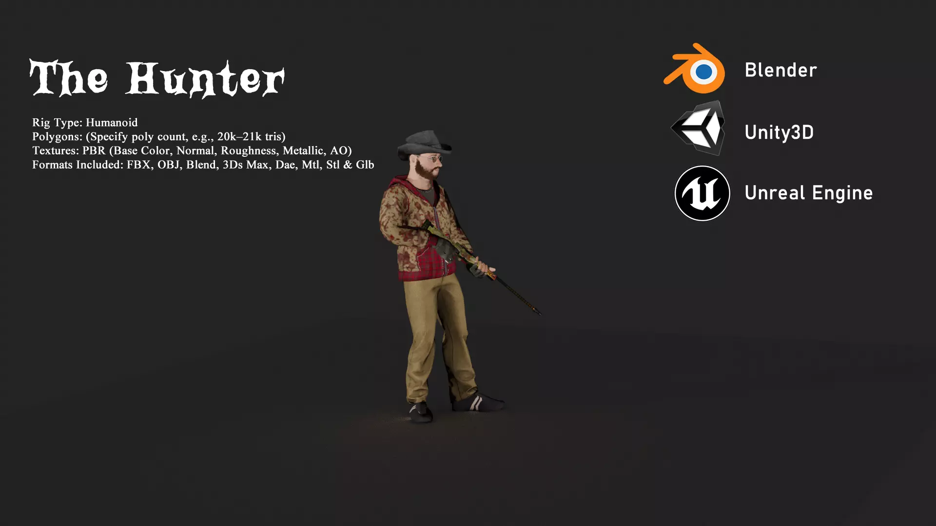 The Hunter Character Humanoid Rigged 3D Model 3D model_0